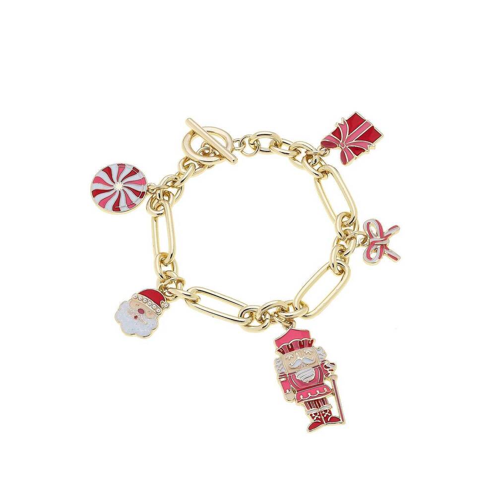 NEW CANVAS STYLE women's christmas cheer enamel charm bracelet in red pink white